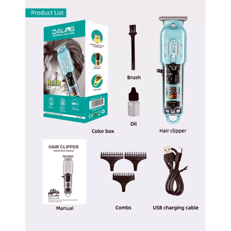 Daling DL-1585 USB Rechargeable Professional Hair Trimmer With Transparent Body And LED Display