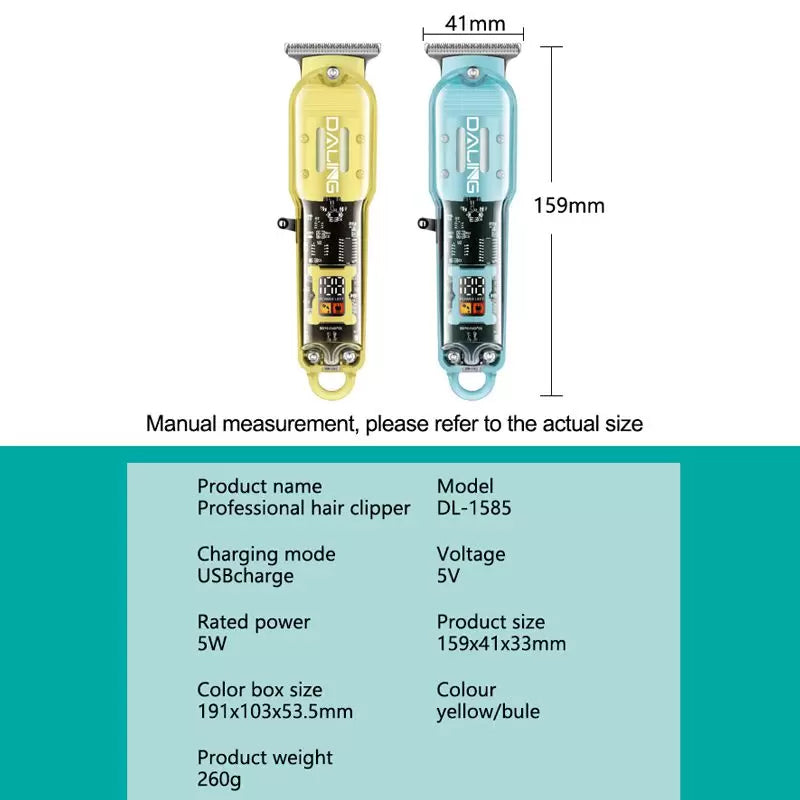 Daling DL-1585 USB Rechargeable Professional Hair Trimmer With Transparent Body And LED Display