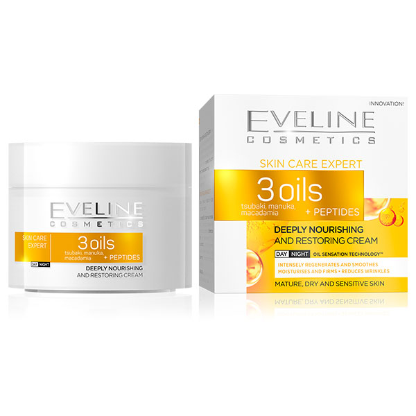 Eveline 3 Oils Tasubaki Manuka Macadamia + Peptides Day and night Cream 50ml