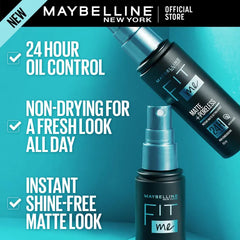 Maybelline New York Fit Me Matte + Poreless, Transfer-Proof, 24H Oil Control, Setting Spray 60 ML - Matte Finish