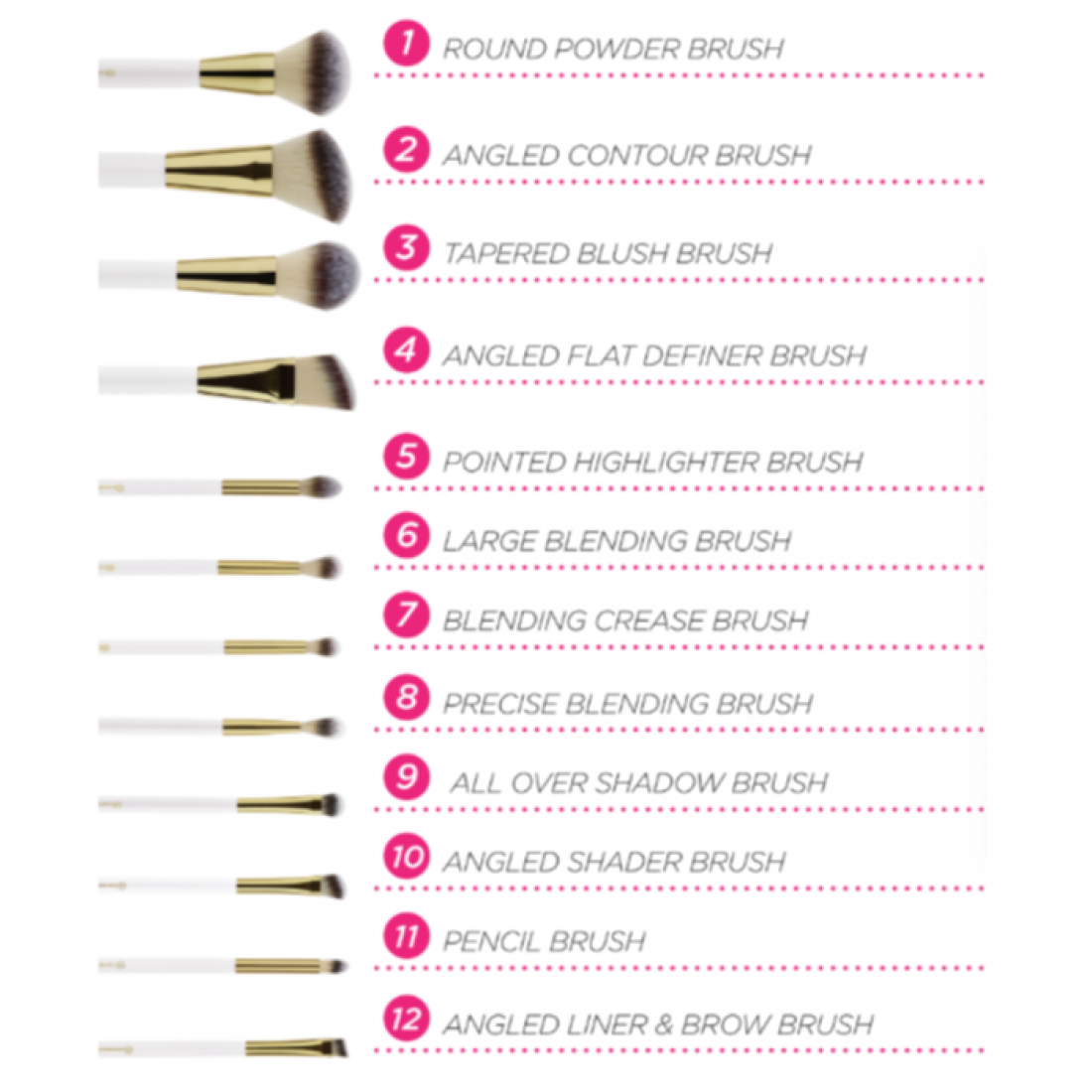 BH Cosmetics White Studded Elegance - 12 Piece Brush Set